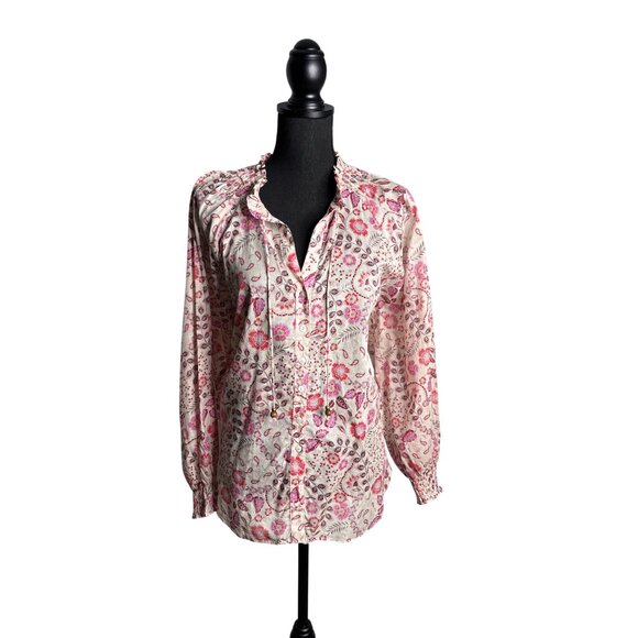 Talulah Women's Floral Semi-Sheer Cotton Boho Peasant Top L - Picture 1 of 11